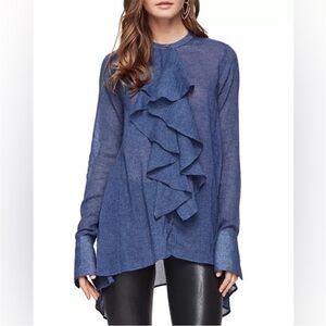 BCBG Imogene Blue Ruffle Women's Top XXS